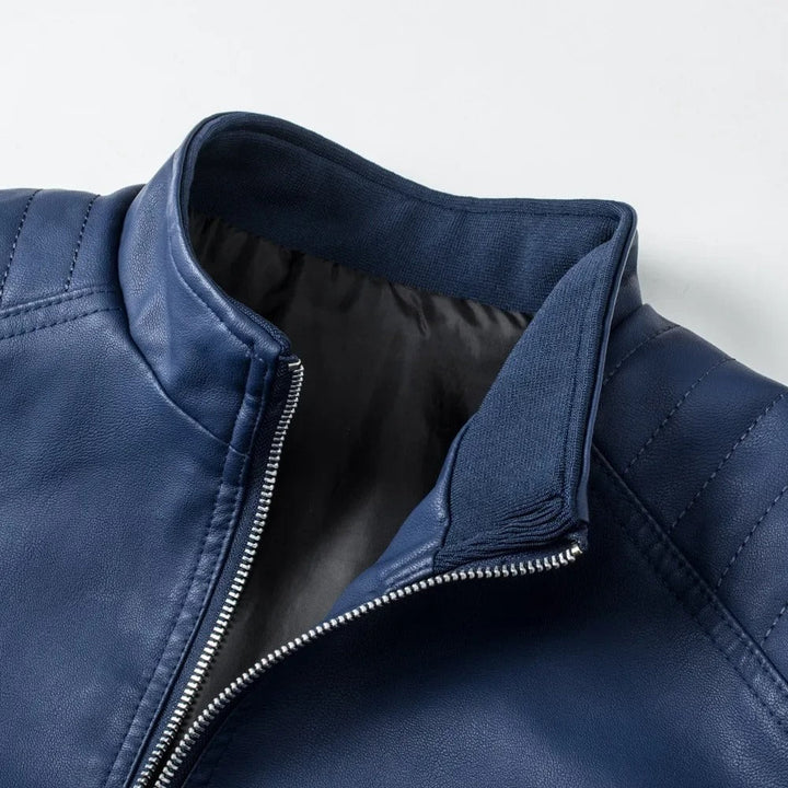Men’s Stand Collar Zip Up Biker Jacket