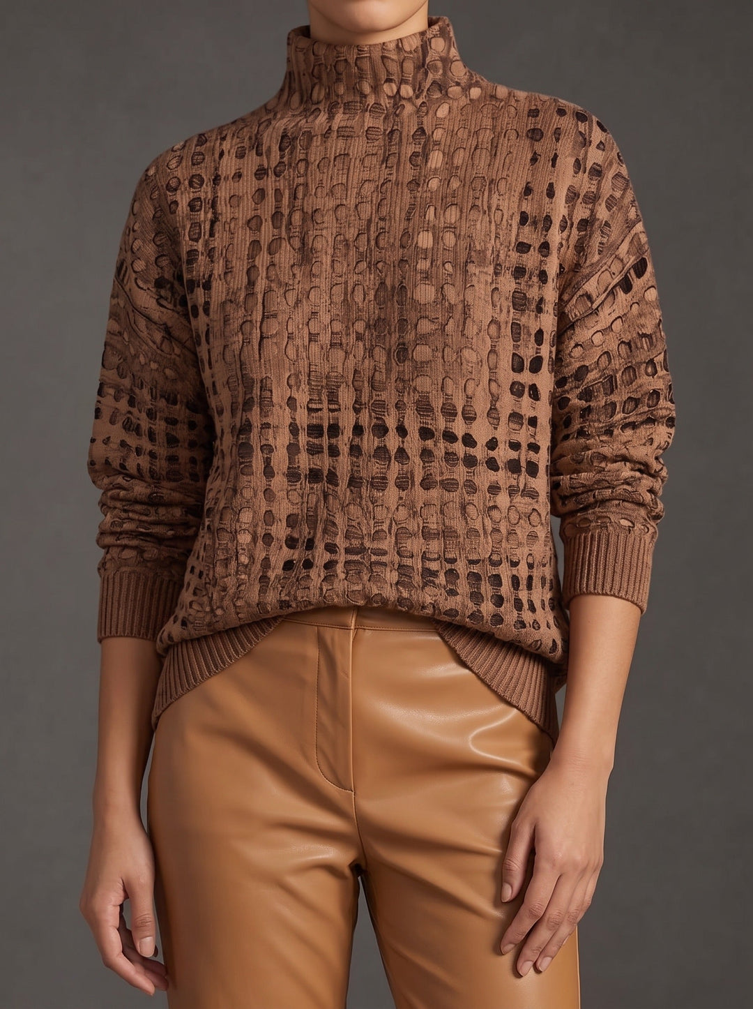 Women’s Chestnut Lattice Turtleneck Sweater