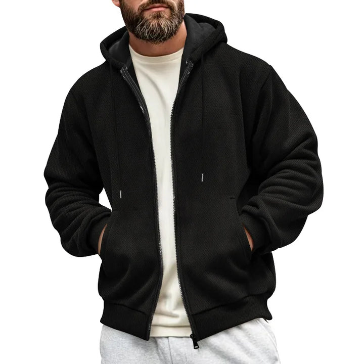 Men’s Textured Zip-Up Hooded Jacket