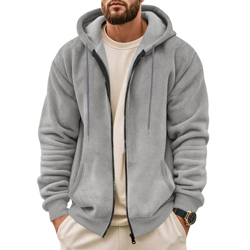Men’s Textured Zip-Up Hooded Jacket