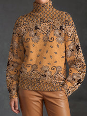 Women’s Caramel Paisley Turtleneck Sweater