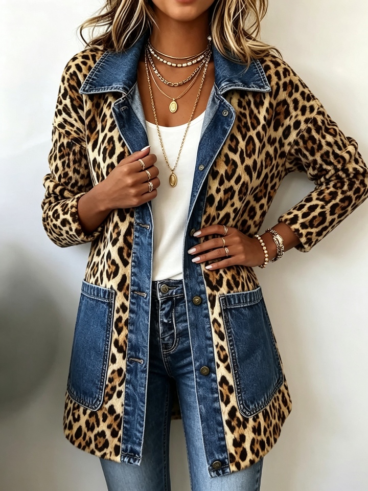Women’s Leopard Print Contrast Panel Longline Jacket