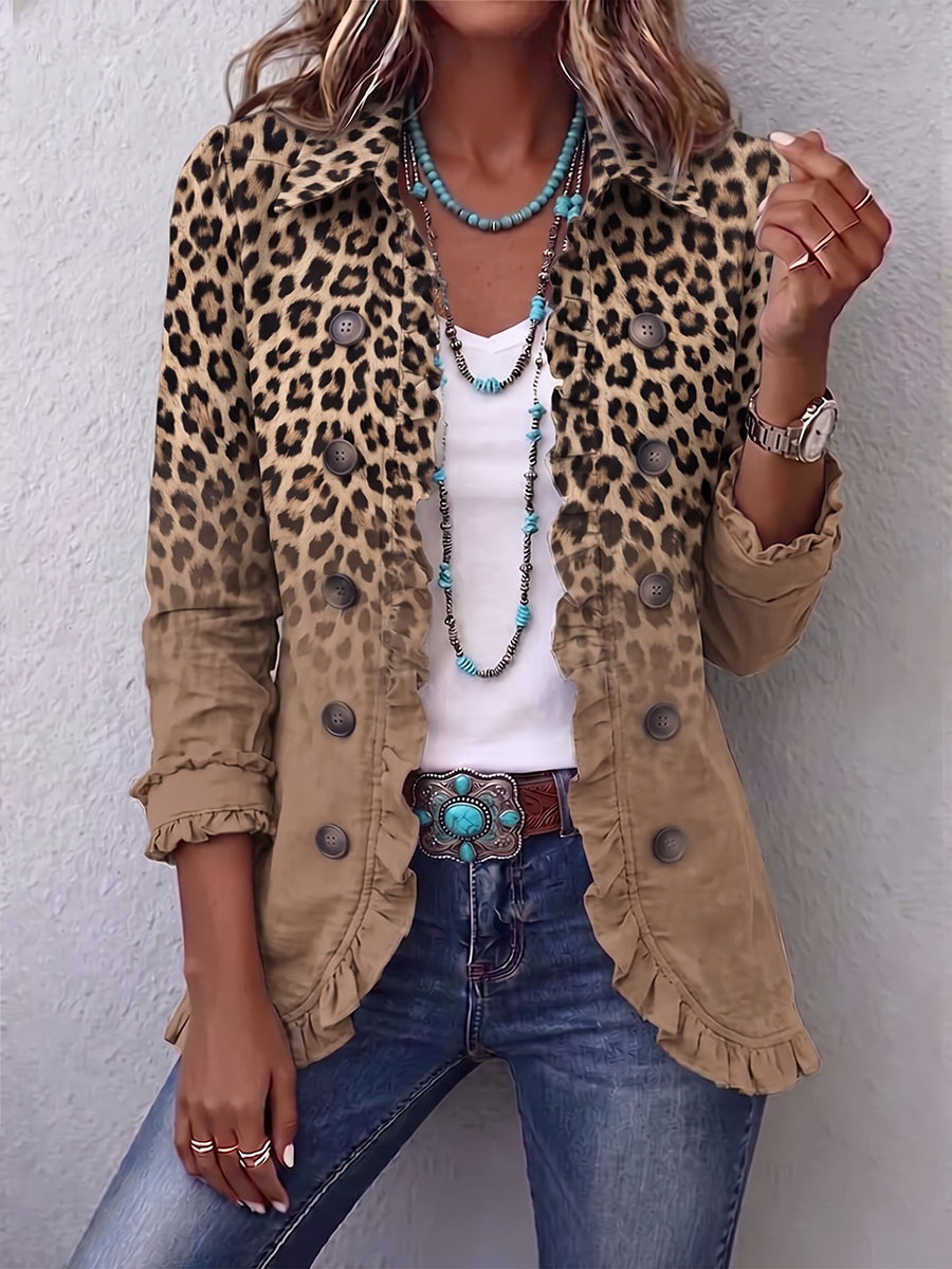 Women’s Vintage Leopard Print Ruffle Jacket