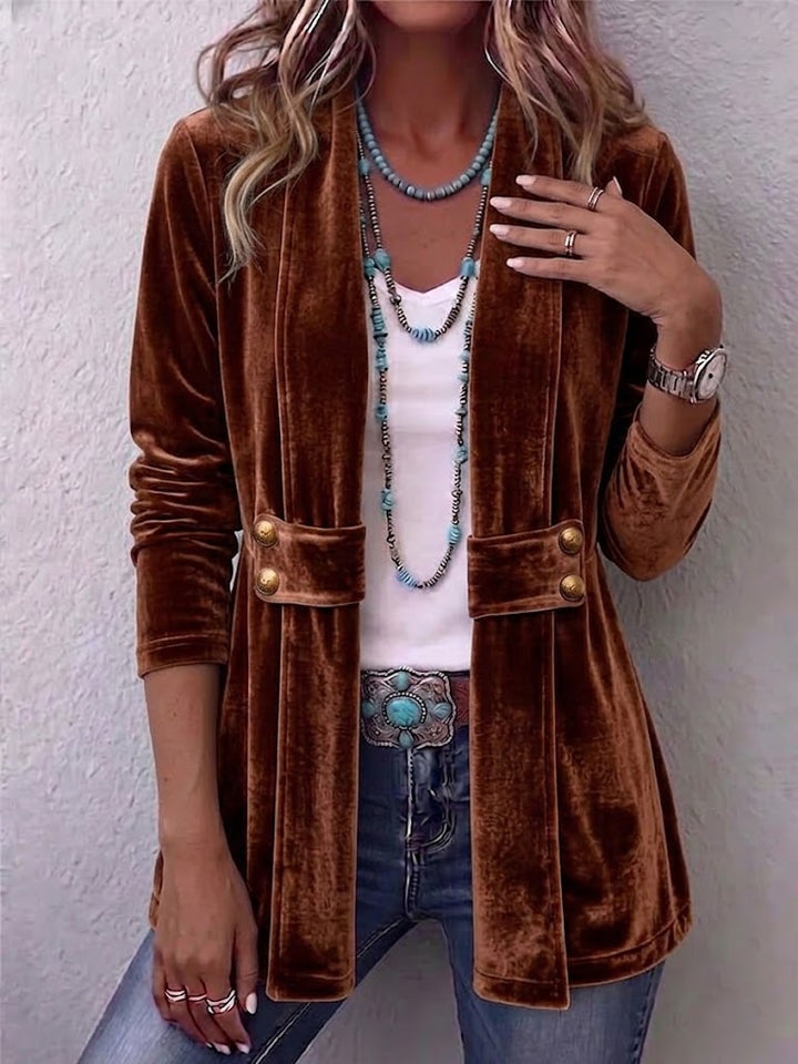 Women’s Vintage Open Front Long Sleeve Lapel Blazer