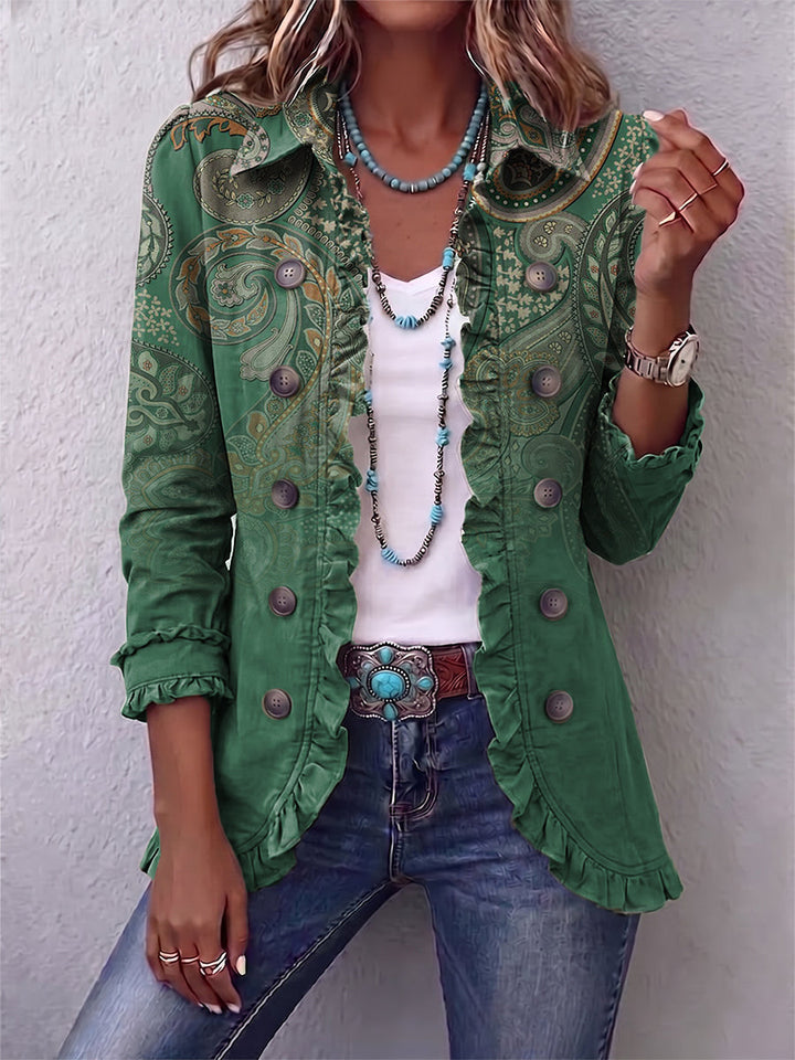 Women’s Boho Paisley Print Ruffled Jacket