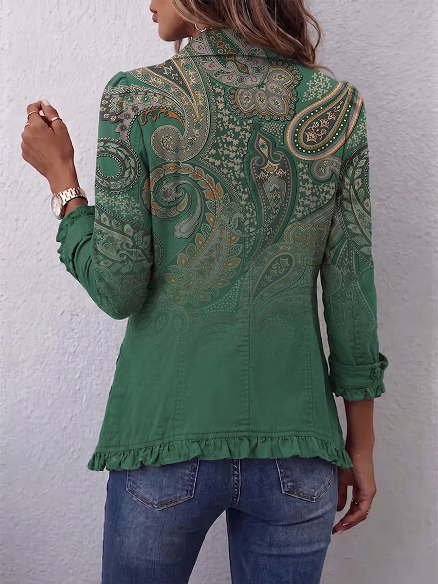 Women’s Boho Paisley Print Ruffled Jacket