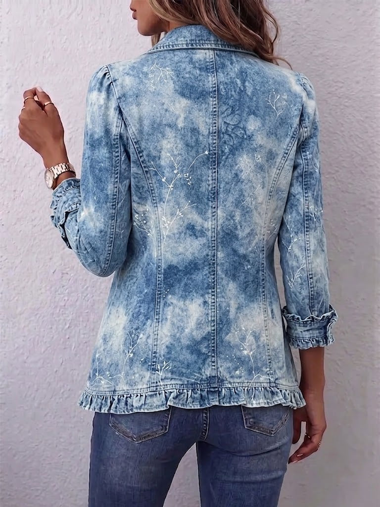 Women’s Boho Gradient Floral Print Ruffle Jacket
