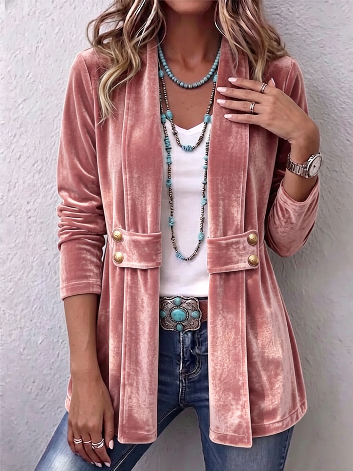 Women’s Vintage Open Front Long Sleeve Lapel Blazer