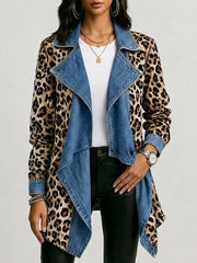Women’s Leopard Print Paneled Mid Length Jacket