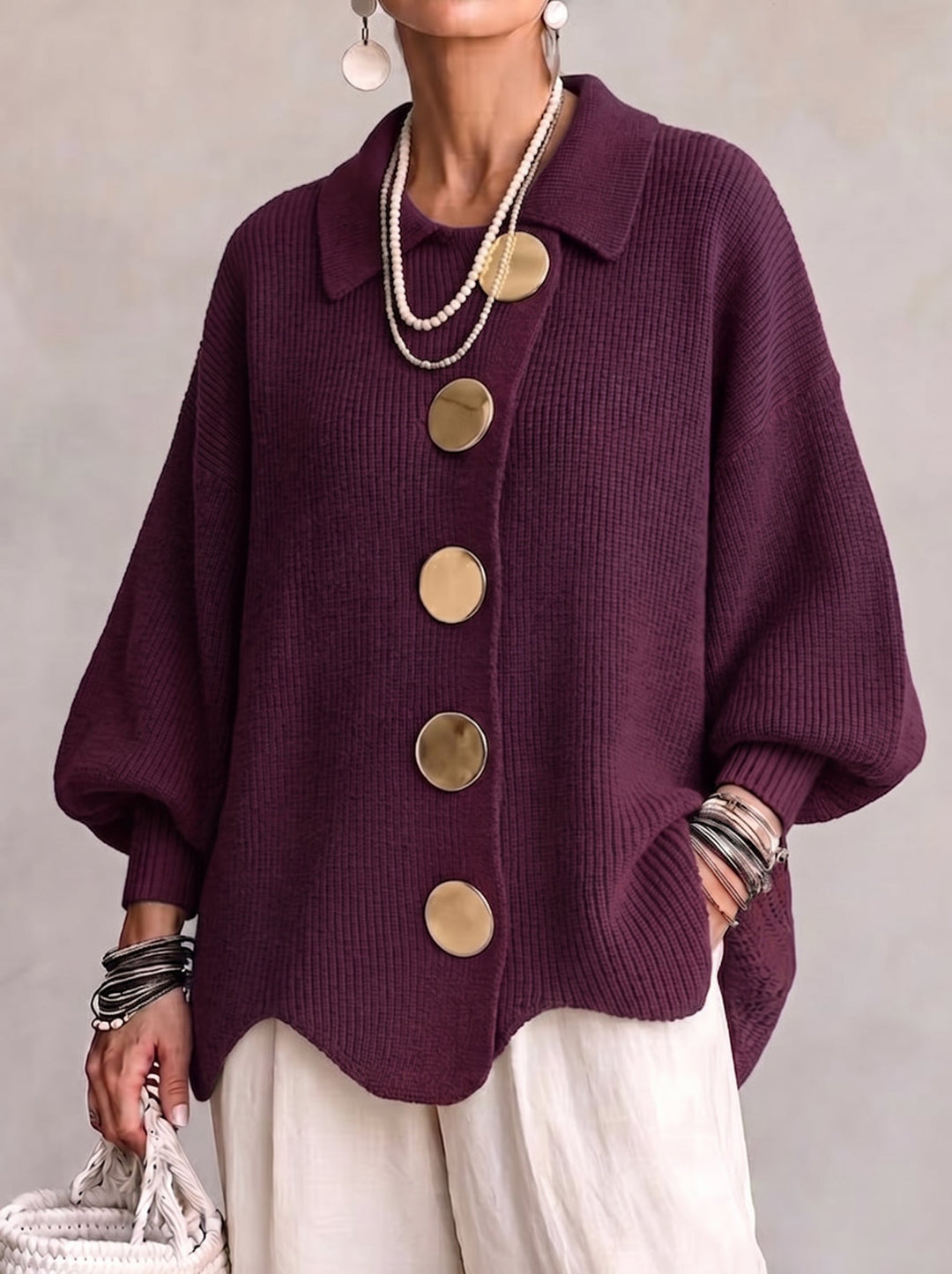 Women’s Oversized Collared Button Front Cardigan