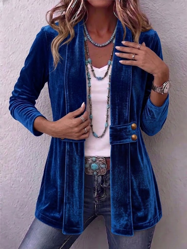 Women’s Vintage Open Front Long Sleeve Lapel Blazer