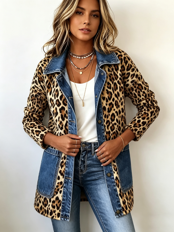 Women’s Leopard Print Contrast Panel Longline Jacket