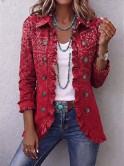 Women’s Boho Paisley Ombre Print Ruffled Jacket