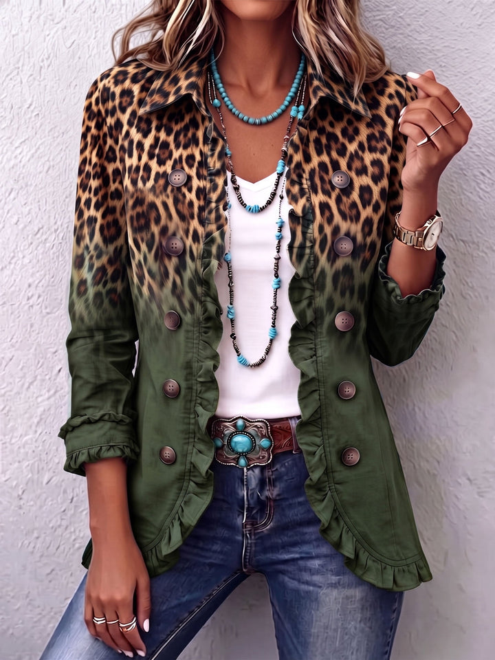 Women’s Leopard Print Ombre Ruffle Blazer Jacket