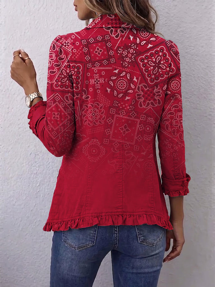 Women’s Boho Paisley Ombre Print Ruffled Jacket