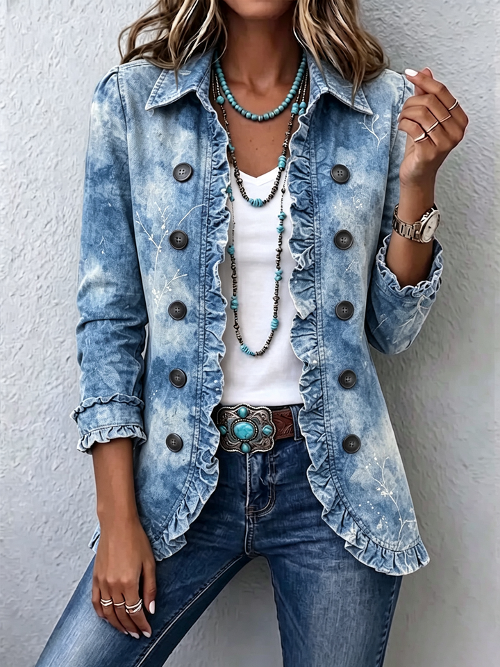 Women’s Boho Gradient Floral Print Ruffle Jacket