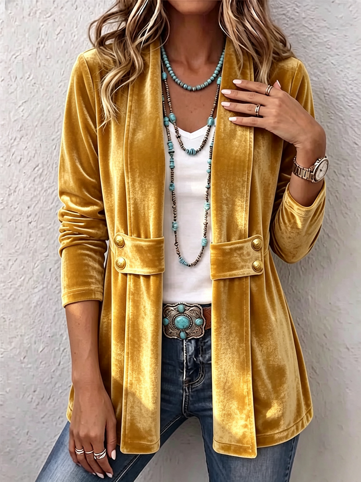 Women’s Vintage Open Front Long Sleeve Lapel Blazer