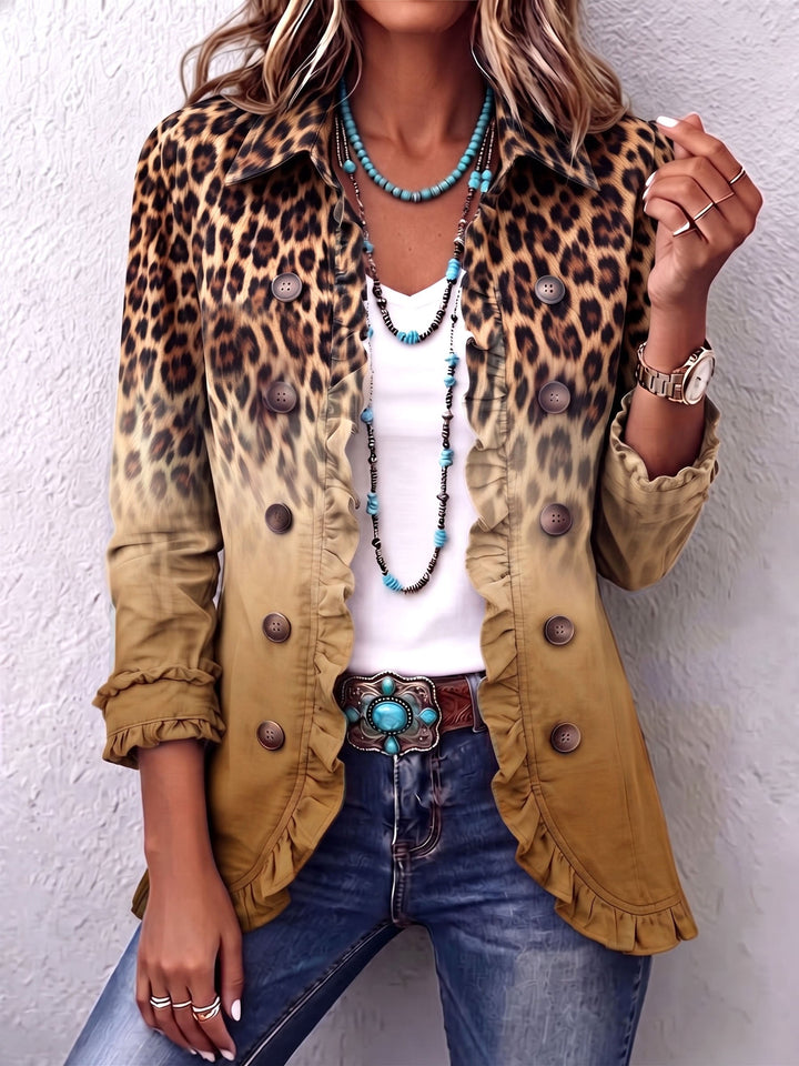 Women’s Leopard Print Ombre Ruffle Blazer Jacket