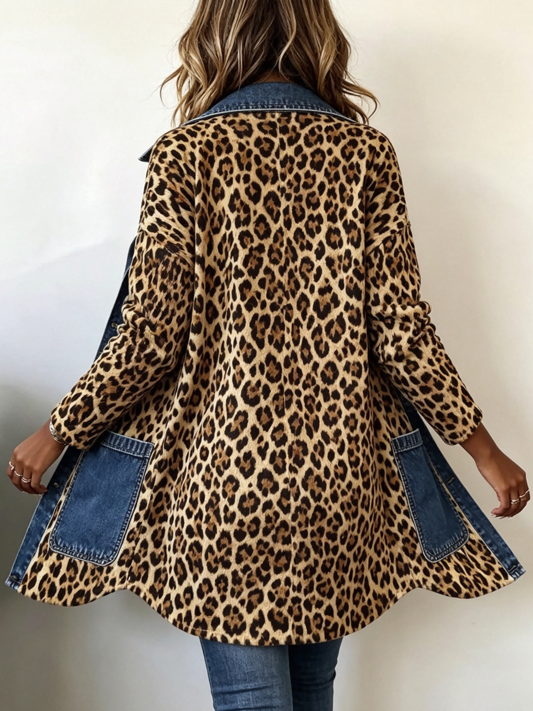 Women’s Leopard Print Contrast Panel Longline Jacket