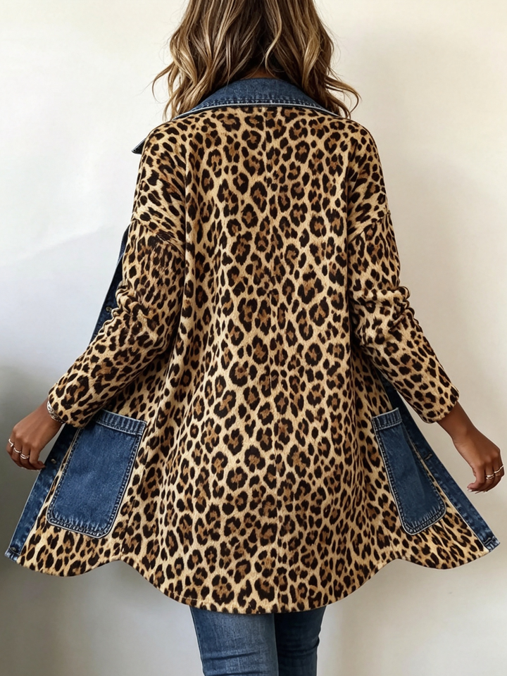 Women’s Leopard Print Contrast Panel Longline Jacket