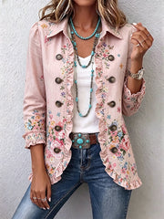 Women’s Floral Ruffle Button Front Jacket