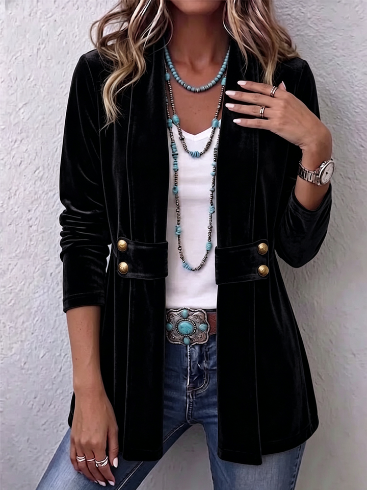 Women’s Vintage Open Front Long Sleeve Lapel Blazer