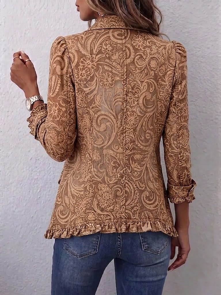 Women’s Boho Floral Print Ruffle Jacket