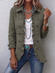 Women’s Boho Floral Ruffle Trim Utility Jacket