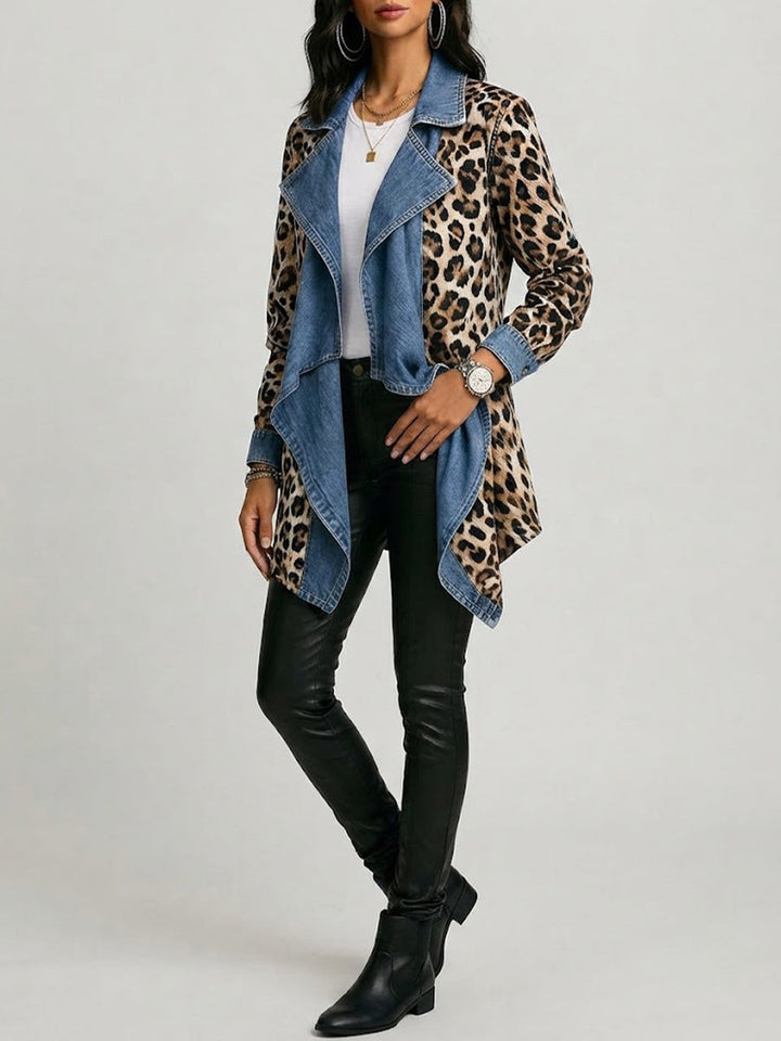 Women’s Leopard Print Paneled Mid Length Jacket