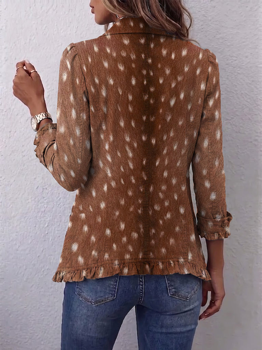 Women’s Boho Animal Print Ruffle Jacket