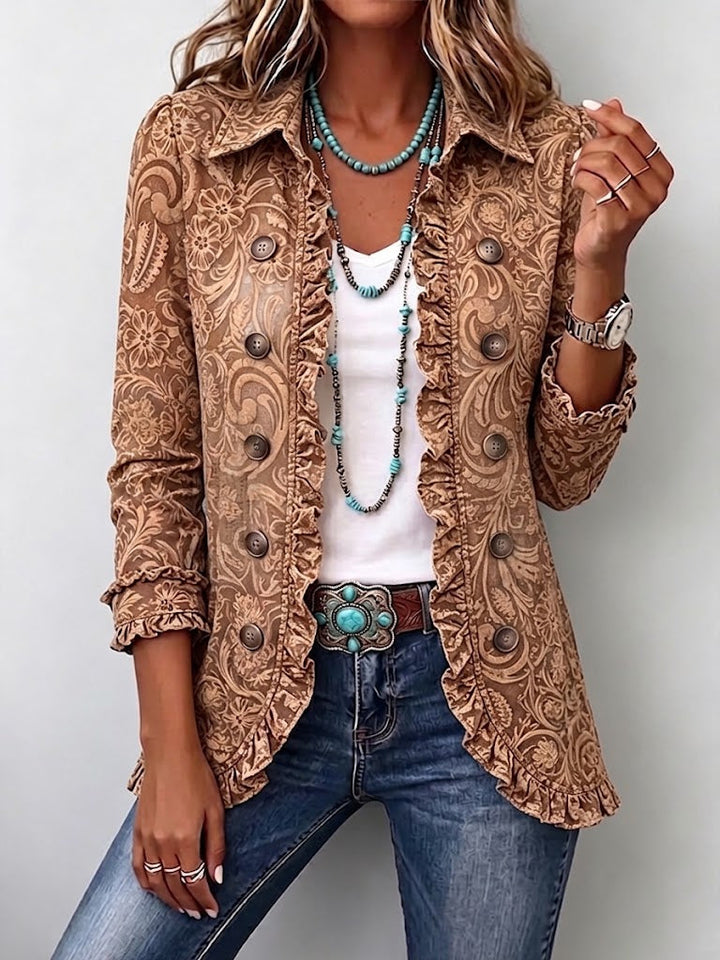 Women’s Boho Floral Print Ruffle Jacket