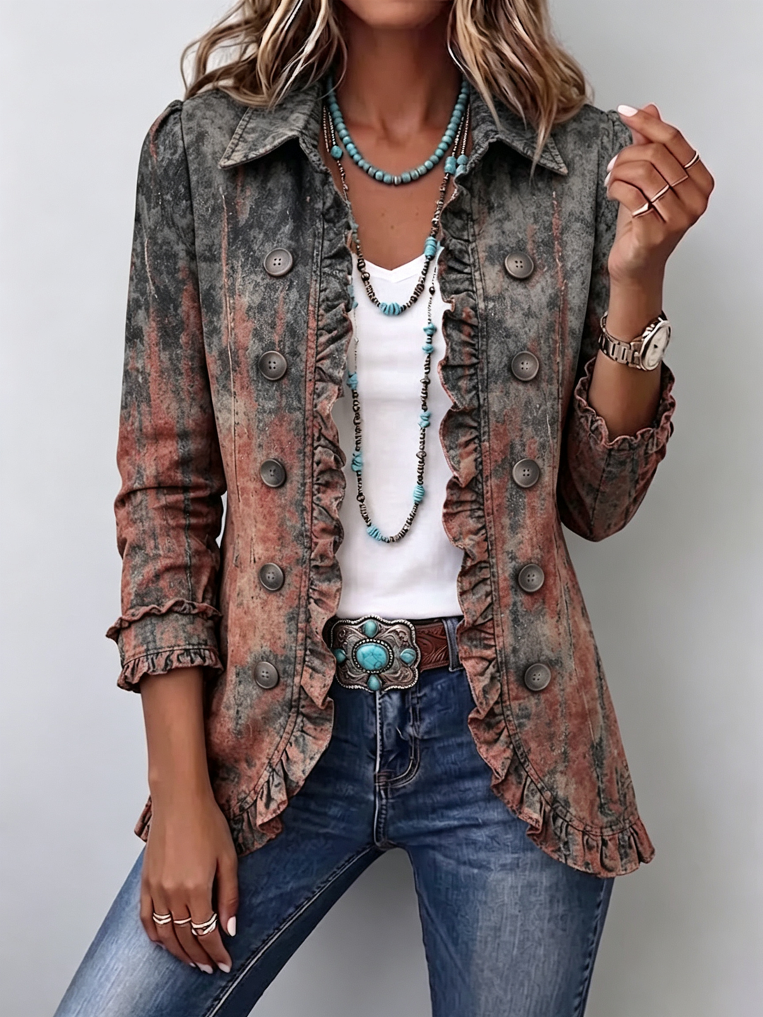 Women’s Vintage Gradient Ruffle Jacket