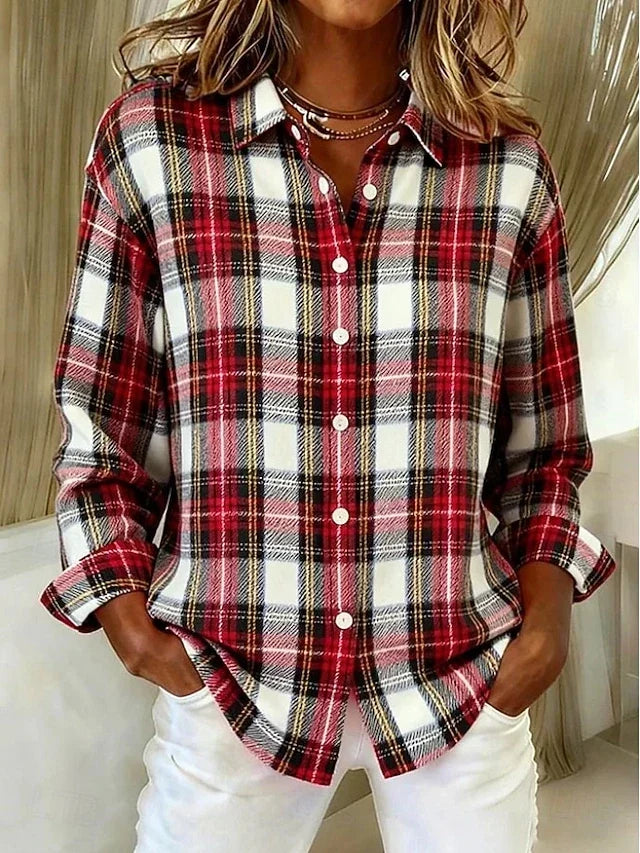 Women’s Vintage Plaid Button Down Blouse