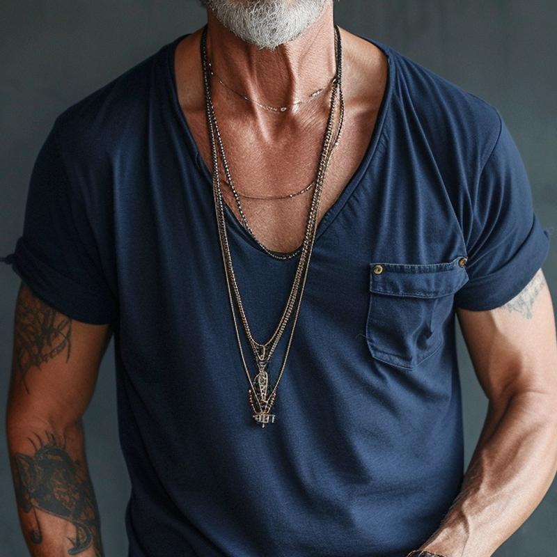 Men’s V-Neck Short Sleeve Chest Pocket T-Shirt