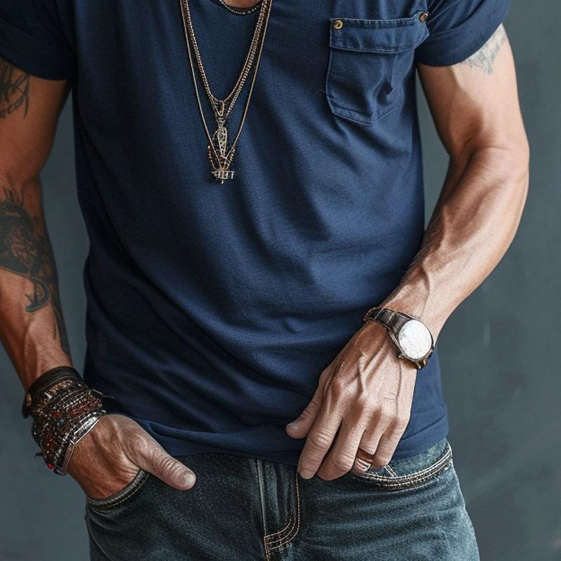 Men’s V-Neck Short Sleeve Chest Pocket T-Shirt