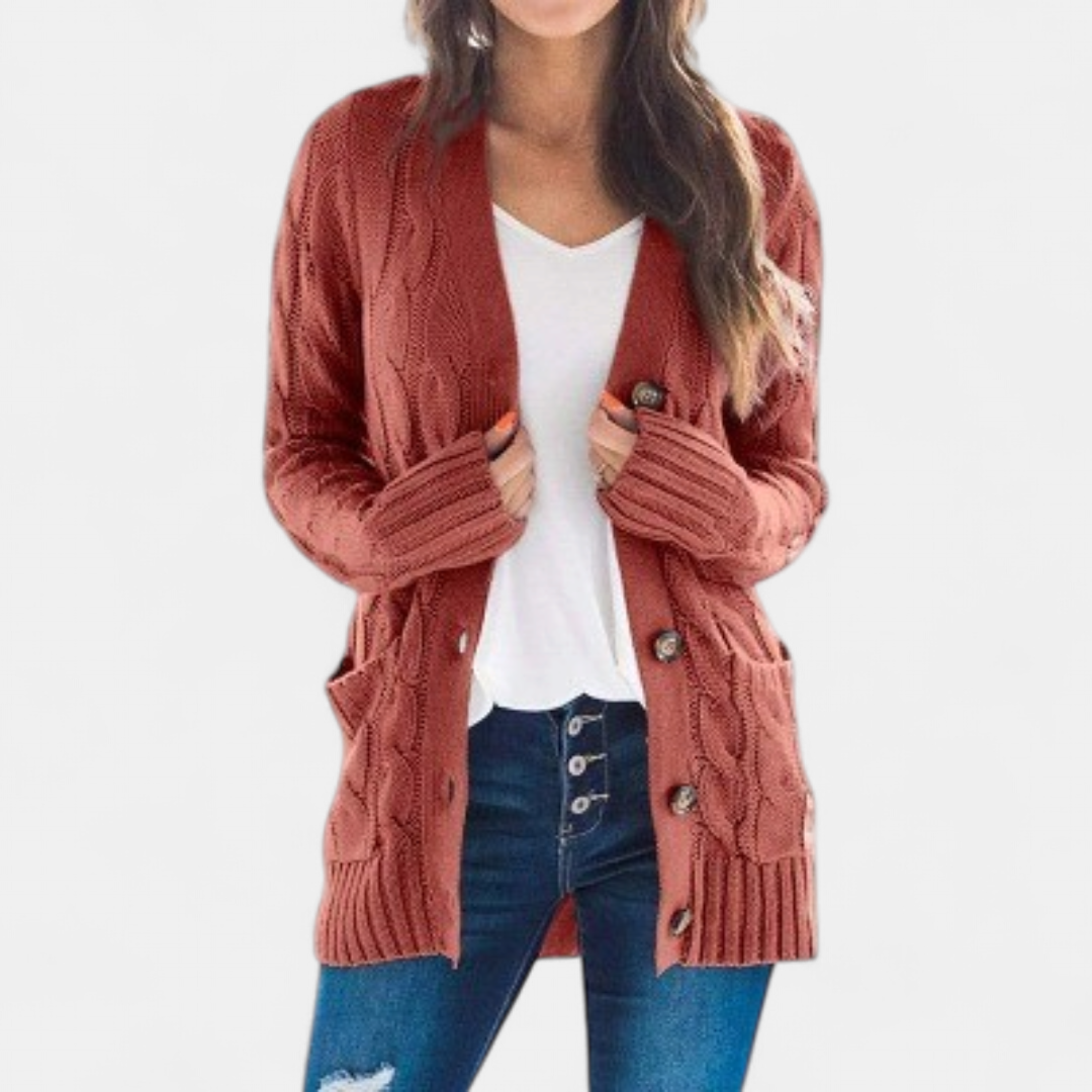 Women’s Oversized Cable Knit Button Front Cardigan Sweater
