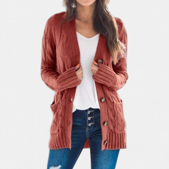 Women’s Oversized Cable Knit Button Front Cardigan Sweater