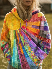 Women’s Boho Multicolor Patchwork Hoodie