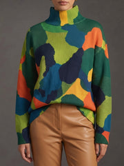 Men’s Abstract Colorblock Turtleneck Sweater