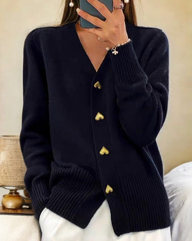 Women’s Heart Button V-Neck Cardigan