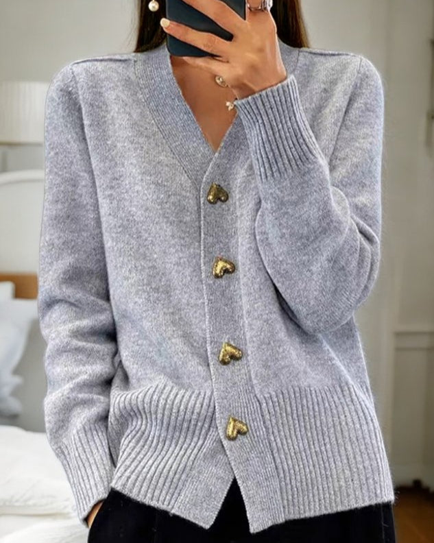 Women’s Heart Button V-Neck Cardigan
