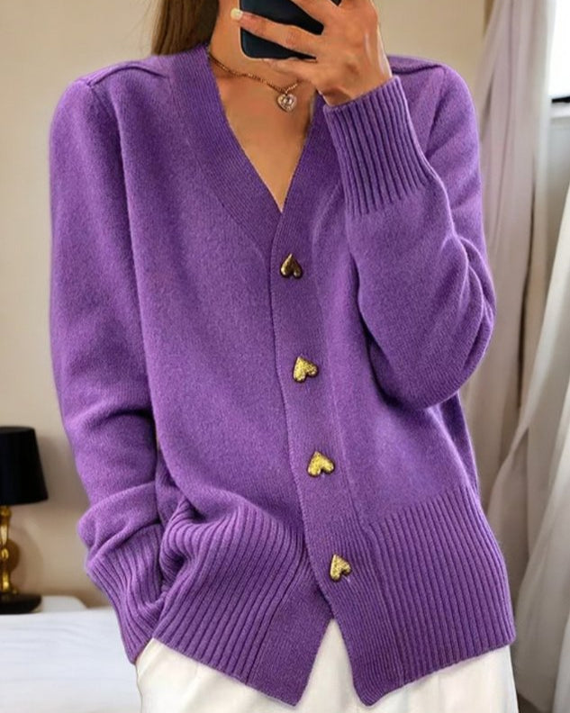 Women’s Heart Button V-Neck Cardigan