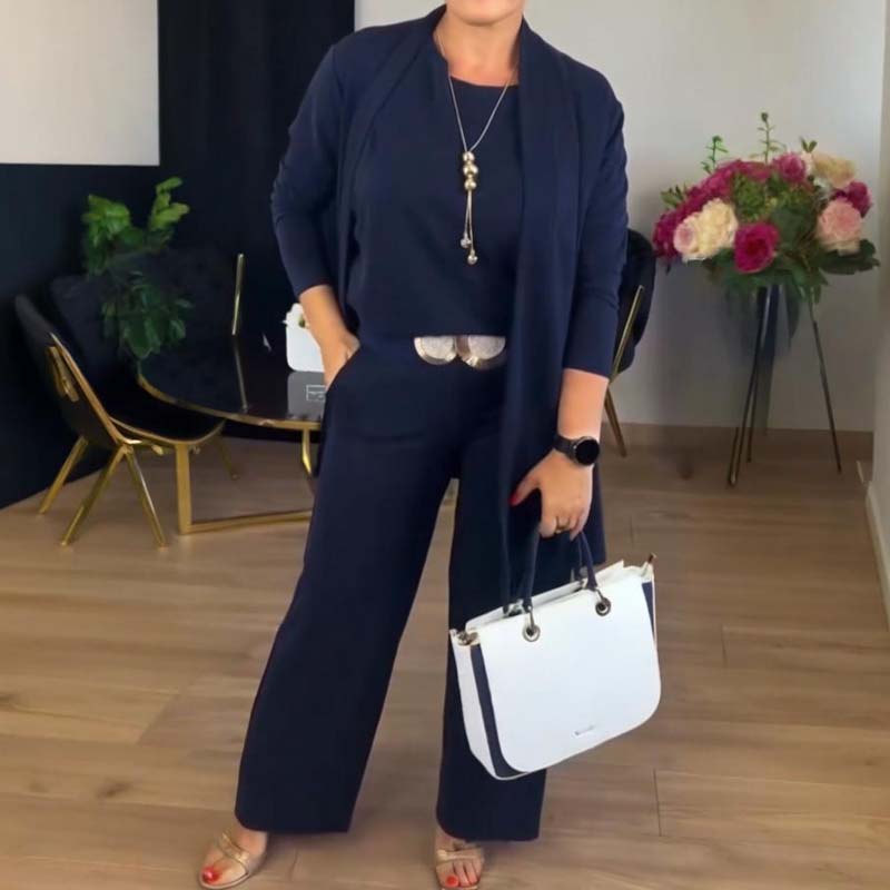 Women’s Elegant Longline 3-Piece Cardigan Top And Pants Set