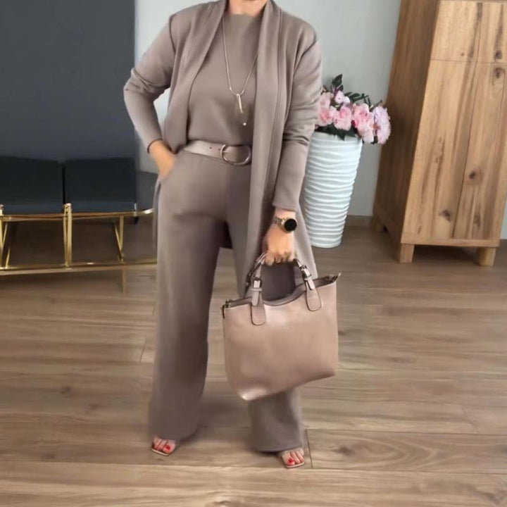 Women’s Elegant Longline 3-Piece Cardigan Top And Pants Set