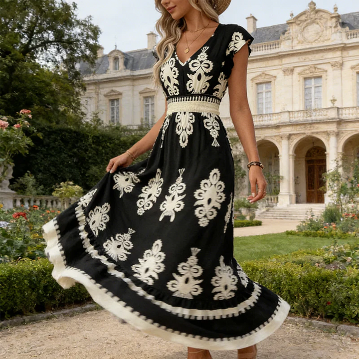Women’s Baroque Print V-Neck Maxi Dress