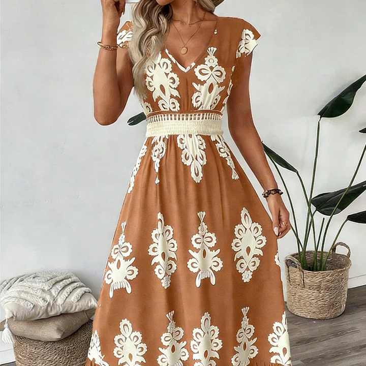 Women’s Baroque Print V-Neck Maxi Dress