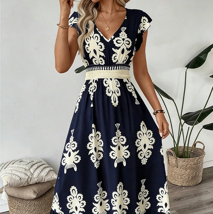 Women’s Baroque Print V-Neck Maxi Dress