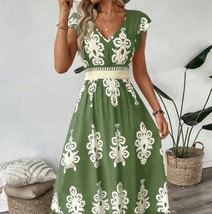 Women’s Baroque Print V-Neck Maxi Dress