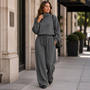 Women’s Turtleneck Wide-Leg Two-Piece Top And Pants Set