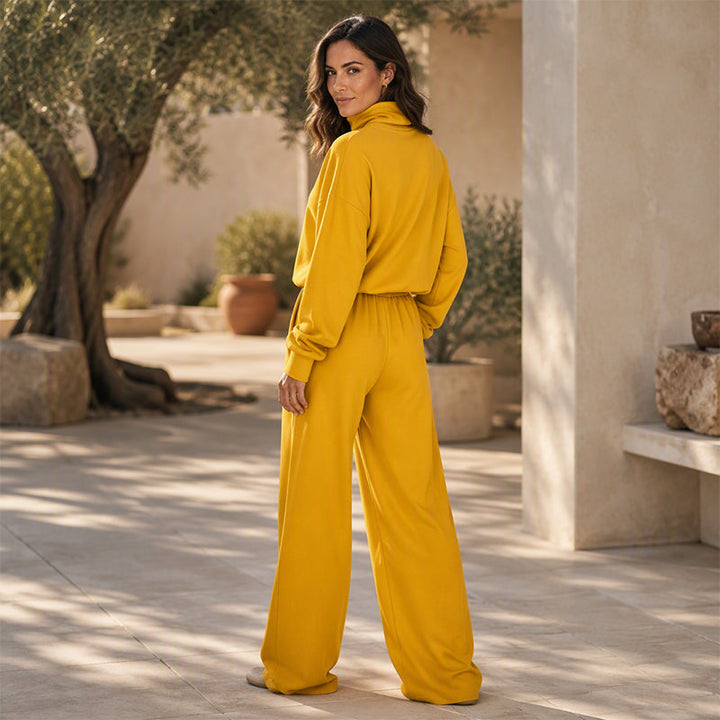 Women’s Turtleneck Wide-Leg Two-Piece Top And Pants Set